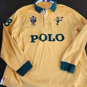 Worn once dry cleaned Polo Australian XL long sleeve rugby shirt yellow & green